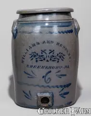 Williams And Reppert, Rare WILLIAMS AND REPPERT / GREENSBORO, PA Six-Gallon Stoneware Water Cooler, circa 1885, Stoneware