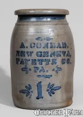 A. Conrad, A. CONRAD / NEW GENEVA / FAYETTE CO / PA Stoneware Jar, circa 1875, Stoneware