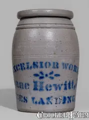 Excelsior Works, EXCELSIOR WORKS / Isaac Hewitt, Jr. / RICES LANDING, PA Stoneware Canning Jar, circa 1875, Stoneware