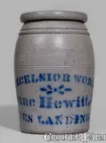 Excelsior Works, EXCELSIOR WORKS / Isaac Hewitt, Jr. / RICES LANDING, PA Stoneware Canning Jar, circa 1875, Stoneware