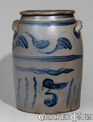 N. Cooper, Scarce Five-Gallon N. COOPER / MAYSVILLE, KY Stoneware Jar w/ Elaborate Cobalt Floral Decoration, circa 1860, Stoneware
