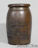 Head Of Steamboat Landing, Western PA Stoneware Jar w/ "HEAD OF STEAMBOAT LANDING / POMROY OHIO" Advertising, circa 1880, Stoneware