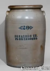 Donaghho Co., Twenty-Gallon DONAGHHO CO. / PARKERSBURG, West Virginia Stoneware Jar, circa 1890, Stoneware
