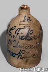 Union Pottery, Half-Gallon Brooklyn, NY Advertising Jug, UNION POTTERY / NEWARK, N.J. / J ZIPF. Prop'r, circa 1885, Stoneware