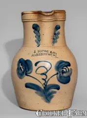 J. Young & Co., Very Rare J. YOUNG & CO. / HARRISBURG, PA Stoneware Pitcher, c1856-58, c1856-58, Stoneware