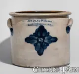 Cowden & Wilcox, Scarce COWDEN & WILCOX / HARRISBURG, PA Stoneware Cake Crock w/ Cobalt Starburst, circa 1865, Stoneware