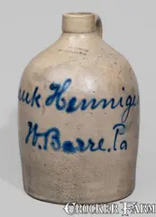 Lewis Jones, Wilkes-Barre, PA Advertising Jug, LEWIS JONES / PITTSTON, PA, late 19th century, Stoneware