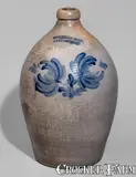 Cowden & Wilcox, Large-Sized COWDEN & WILCOX / HARRISBURG, PA Stoneware Jug w/ Cobalt Floral Decoration, circa 1865, Stoneware