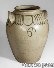 Winthrop Chandler, Fine CHANDLER / MAKer Large-Sized Stoneware Jar w/ Iron Slip Decoration, Inscribed "C", circa 1850, Stoneware