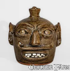 H.F. Reinhardt, Very Rare H.F. REINHARDT / VALE, N.C. Alkaline-Glazed Stoneware Face Jug, second quarter 20th century, Alkaline-glazed stoneware