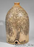 Nichols & Boynton, Highly Important Large Stoneware Cooler w/ Profuse Incised Tree and Cow Scene, NICHOLS & BOYNTON / BURLINGTON, VT, circa 1854-1855, Stoneware