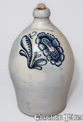 F. Stetzenmeyer, Fine F. STETZENMEYER / ROCHESTER N.Y. Stoneware Jug w/ Floral Design, circa 1855, Stoneware