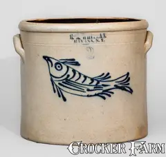 H.M. Whitman, Exceptional H.M. WHITMAN / HAVANA, NY Stoneware Crock w/ Fish Decoration, c1860-62, c1860-62, Stoneware