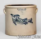 H.M. Whitman, Exceptional H.M. WHITMAN / HAVANA, NY Stoneware Crock w/ Fish Decoration, c1860-62, c1860-62, Stoneware