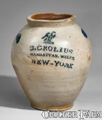 C. Crolius, Exceedingly Rare and Important C. CROLIUS / MANHATTAN WELLS / NEW-YORK Federal Eagle Jar, circa 1800, Stoneware
