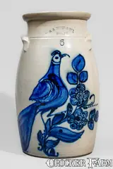 N.A. White & Son, Exceptional N.A. WHITE & SON / UTICA, N.Y. Six-Gallon Churn w/ Elaborate Paddletail Bird, circa 1885, Stoneware