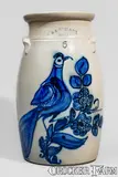 N.A. White & Son, Exceptional N.A. WHITE & SON / UTICA, N.Y. Six-Gallon Churn w/ Elaborate Paddletail Bird, circa 1885, Stoneware