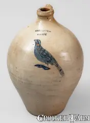 I. Seymour, I. SEYMOUR / TROY, NY Stoneware Jug w/ Incised Bird Decoration, circa 1830, circa 1830, Stoneware