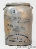 Lipscomb & Somerville, Fine LIPSCOMB & SOMERVILLE / STAUNTON, VA Five-Gallon Cobalt-Stenciled Stoneware Jar, circa 1880, Stoneware