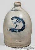 Cowden & Wilcox, Fine COWDEN & WILCOX / HARRISBURG, PA Stoneware Jug w/ Cobalt Man-in-the-Moon Decoration, circa 1865, Stoneware