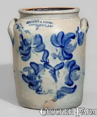 Willson's & Young, Rare WILLSON'S & YOUNG / HARRISBURG PA Stoneware Jar w/ Elaborate Cobalt Floral Decoration, circa 1855, Stoneware