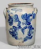Willson's & Young, Rare WILLSON'S & YOUNG / HARRISBURG PA Stoneware Jar w/ Elaborate Cobalt Floral Decoration, circa 1855, Stoneware