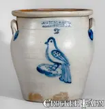 Cowden & Wilcox, COWDEN & WILCOX / HARRISBURG, PA Two-Gallon Stoneware Jar w/ Cobalt Bird Decoration, circa 1865, Stoneware