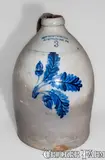 Cowden & Wilcox, Rare COWDEN & WILCOX / HARRISBURG, PA Three-Gallon Stoneware Jug w/ Acorns-in-Branch Decoration