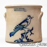 J. & E. Norton, Scarce J. & E. NORTON. / BENNINGTON VT Stoneware Crock w/ Cobalt Bird on Stump, circa 1855, Stoneware