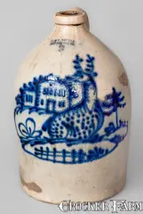 J. & E. Norton, J. & E. NORTON / BENNINGTON VT Three-Gallon Stoneware Jug w/ Cobalt Deer Scene, circa 1855, Stoneware