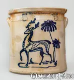 Hubell & Chesebro, Scarce HUBELL & CHESEBRO / GEDDES, N.Y. Five-Gallon Stoneware Deer Crock, circa 1867-1887, Stoneware