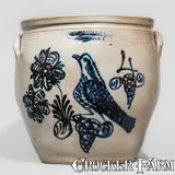 Exceptional W.H. FARRAR & CO. / GEDDES, N.Y. Four-Gallon Stoneware Jar w/ Elaborate Bird and Floral Designs by W.H. Farrar & Co., circa 1850, Stoneware, sold Apr 2026