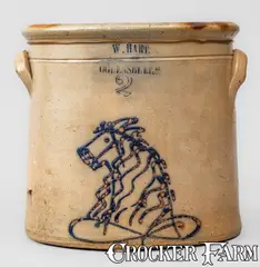 W. Hart, Scarce W. HART / OGDENSBURGH Stoneware Crock w/ Cobalt Horse Head Decoration, circa 1858-1869, Stoneware