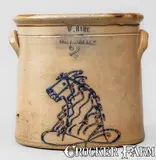 W. Hart, Scarce W. HART / OGDENSBURGH Stoneware Crock w/ Cobalt Horse Head Decoration, circa 1858-1869, Stoneware