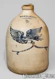 Wm E. Warner, WM E. WARNER / WEST-TROY Stoneware Jug w/ Cobalt Eagle and Banner Motif