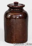 John Bell, Large-Sized JOHN BELL / WAYNESBORO Lidded Redware Canning Jar, circa 1850-1880, Redware