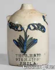 Nd St, Rare THOS. HAIG / 975 N. 2ND ST. / PHILA Cobalt-Decorated Stoneware Chicken Waterer, circa 1875, Stoneware