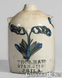 Nd St, Rare THOS. HAIG / 975 N. 2ND ST. / PHILA Cobalt-Decorated Stoneware Chicken Waterer, circa 1875, Stoneware