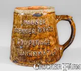 Hauser Brenner & Fath, HAUSER BRENNER & FATH / COOPERAGE / CINCINNATI, Ohio Rustic Earthenware Mug, circa 1890, Earthenware