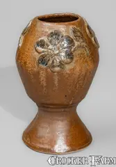 Glazed Stoneware Vase w/ Applied Floral Decoration, Signed "AM" (Arie Meaders) by Arie Meaders, circa 1956-1959, Stoneware, sold Apr 2026