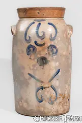 C.S. Kline, C.S. KLINE / MANUFACTURER / HOWELLS.MILLS / GA Six-Gallon Stoneware Churn w/ Elaborate Decoration, c1885, c1885, Stoneware