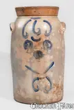 C.S. Kline, C.S. KLINE / MANUFACTURER / HOWELLS.MILLS / GA Six-Gallon Stoneware Churn w/ Elaborate Decoration, c1885, c1885, Stoneware