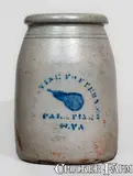 Palatine Pottery Co., PALATINE POTTERY CO. / W. VA Stoneware Canning Jar w/ Stenciled Cobalt Pear Motif, circa 1875, Stoneware