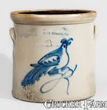 Ottman Bro, OTTMAN BRO'S / FORT EDWARD, N.Y. Three-Gallon Stoneware Bird Crock, circa 1875, Stoneware