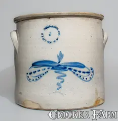 N Clark Jr, N CLARK JR / ATHENS NY Two-Gallon Stoneware Crock w/ Cobalt Foliate Decoration, mid 19th century, Stoneware