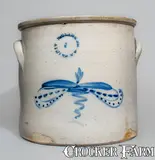 N Clark Jr, N CLARK JR / ATHENS NY Two-Gallon Stoneware Crock w/ Cobalt Foliate Decoration, mid 19th century, Stoneware