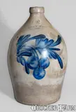 Cowden & Wilcox, COWDEN & WILCOX / HARRISBURG Stoneware Jug w/ Cobalt Cherries Decoration