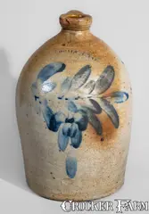 H B. Pfaltzgraff, H.B. PFALTZGRAFF / YORK, PA Stoneware Jug w/ Cobalt Floral Decoration, circa 1870-1889, Stoneware
