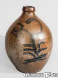Higgins & Co, HIGGINS & CO. / CLEVELAND, Ohio Stoneware Jug w/ Elaborate Cobalt Floral Decoration, mid 19th century, Stoneware