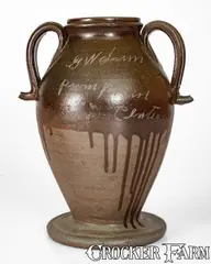 Gw Dunn, Exceptional "GW Dunn / Pumpkin Center," Putnam County, TN Stoneware Vase: "I Want You for My Master", circa 1880-1920, Stoneware